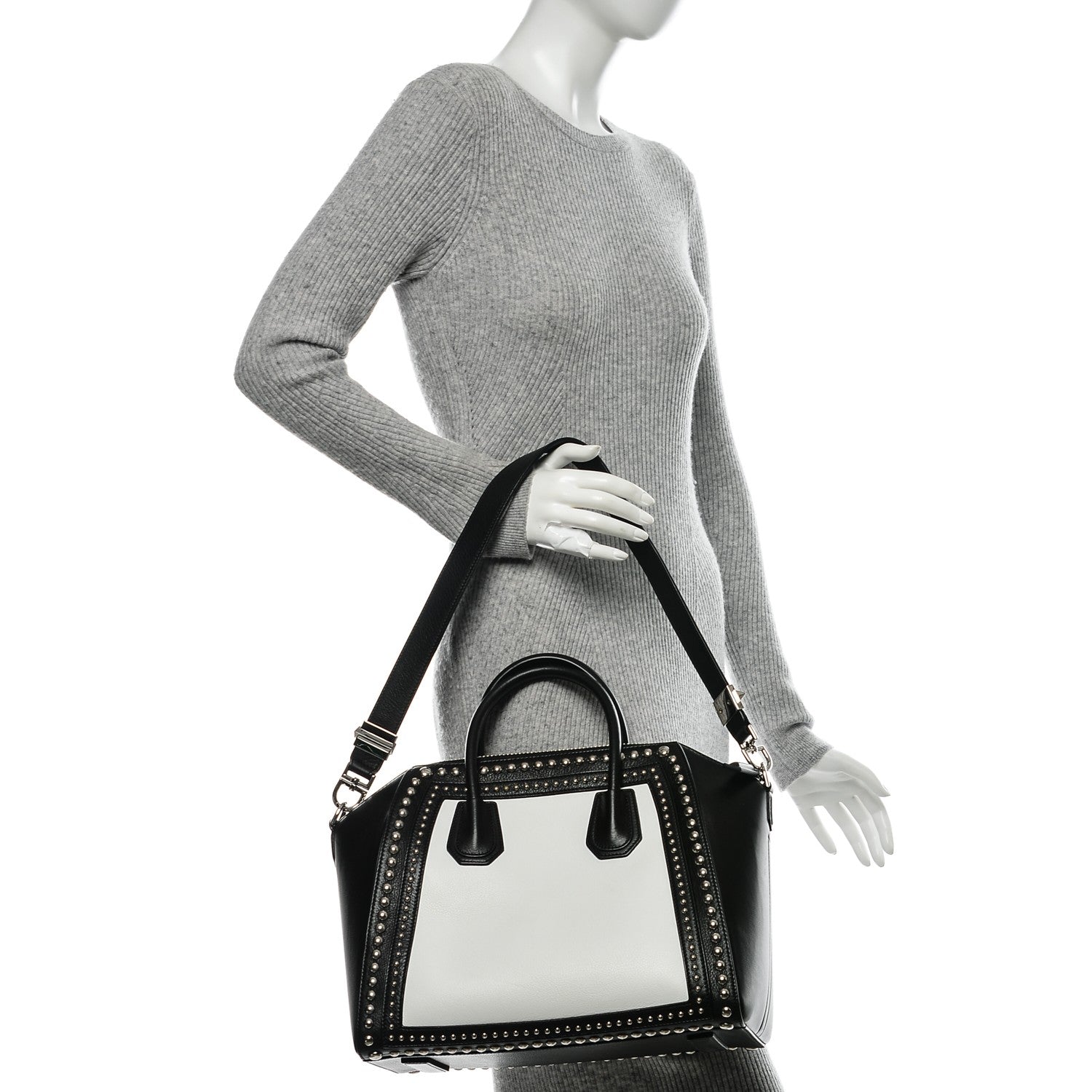 Givenchy Calfskin Medium Studded Bi-Color Antigona Black White 2 of 8