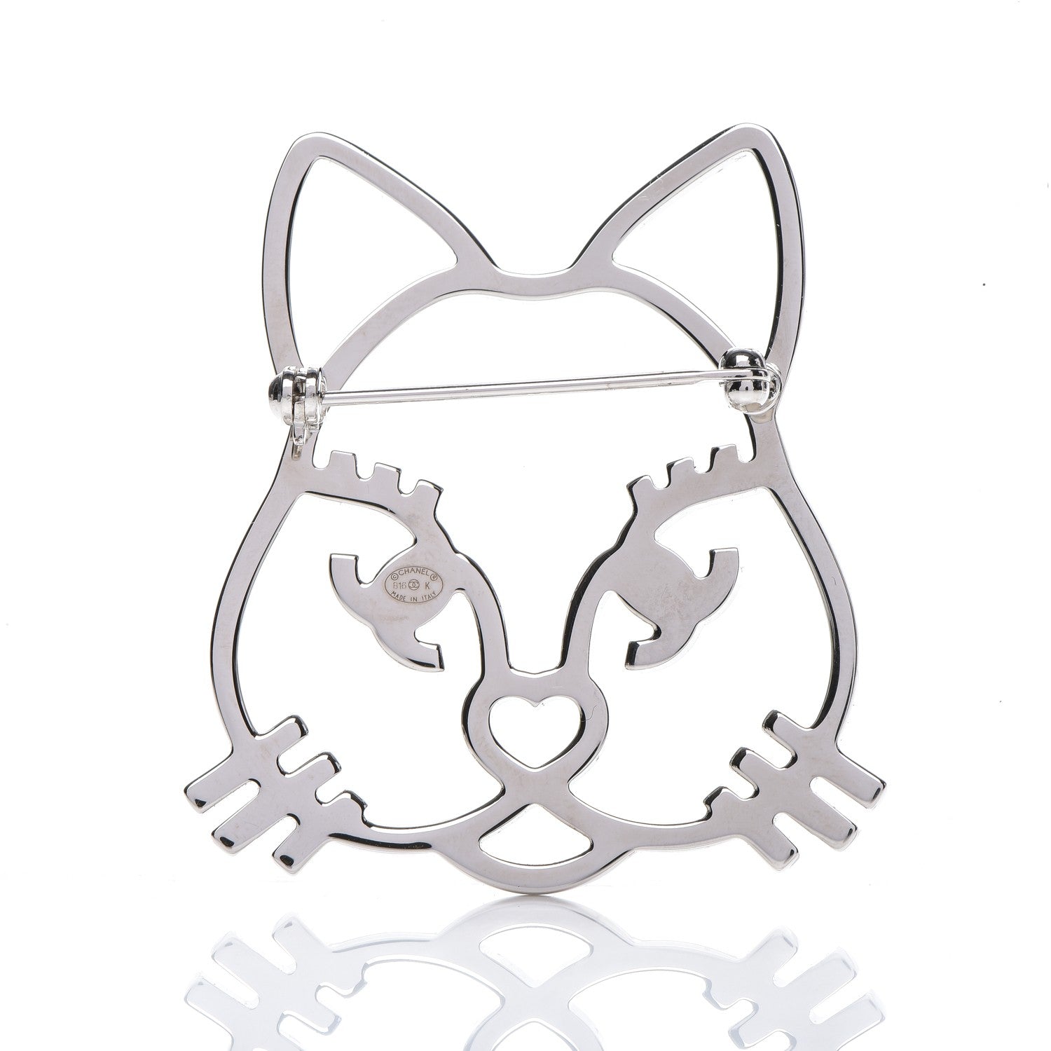Chanel Strass Crystal Emoji Choupette Cat Brooch Silver 3 of 5