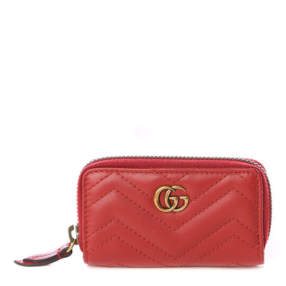 Gucci Calfskin Matelasse GG Marmont Zip Around Key Case Hibiscus Red 1 of 16