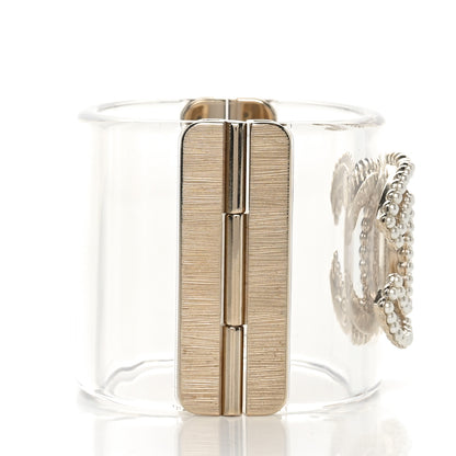 Chanel Resin Crystal Pearl CC Cuff Light Gold 4 of 6