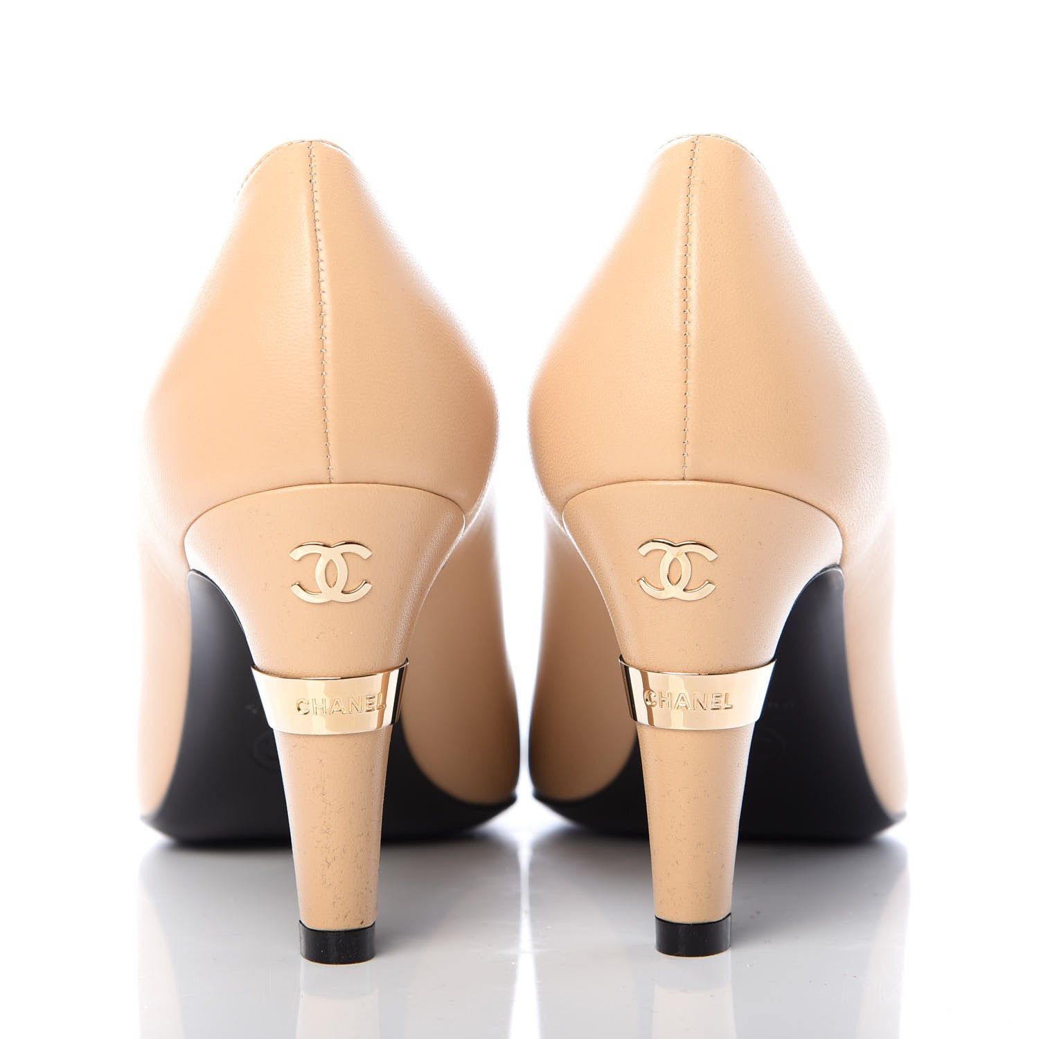 Chanel Lambskin Patent Cap Toe Pearl Pumps 37 Beige Black 7 of 10