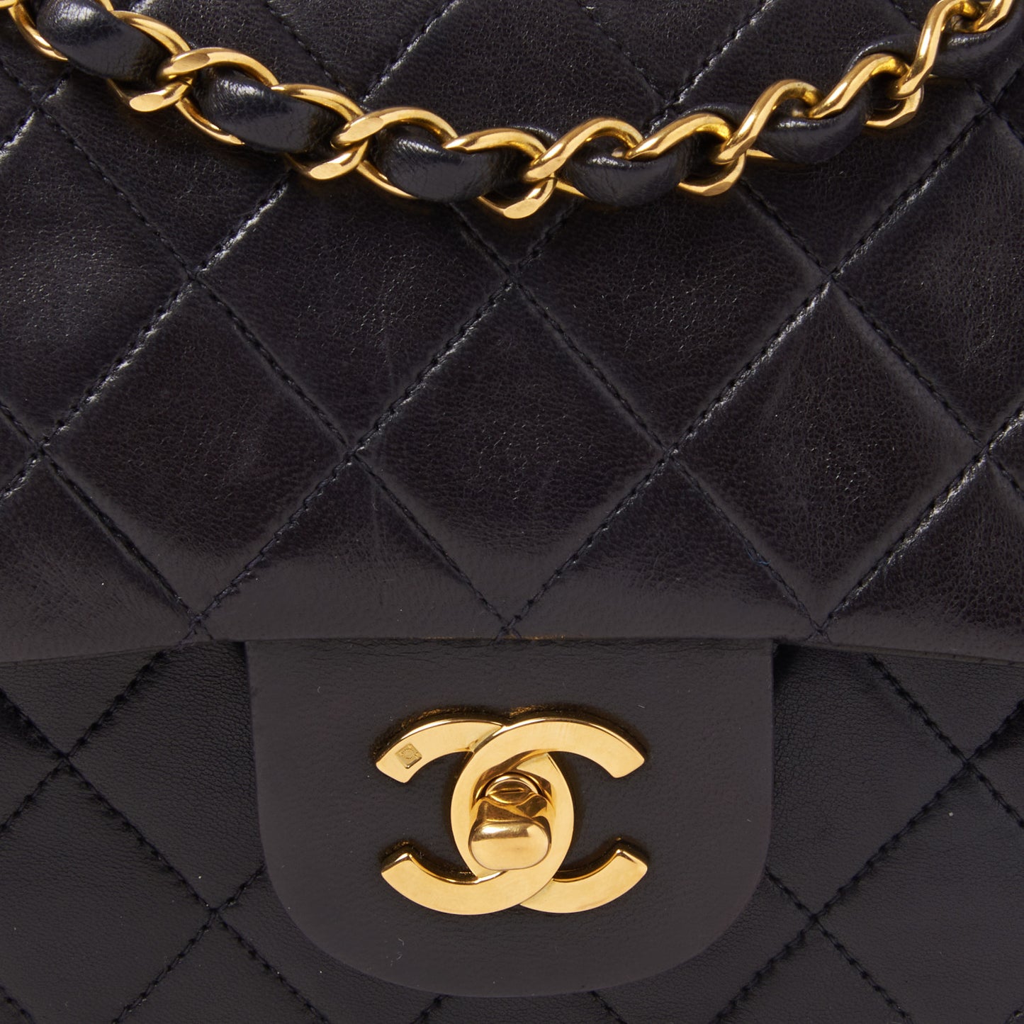 Lambskin Quilted Medium Double Flap Black