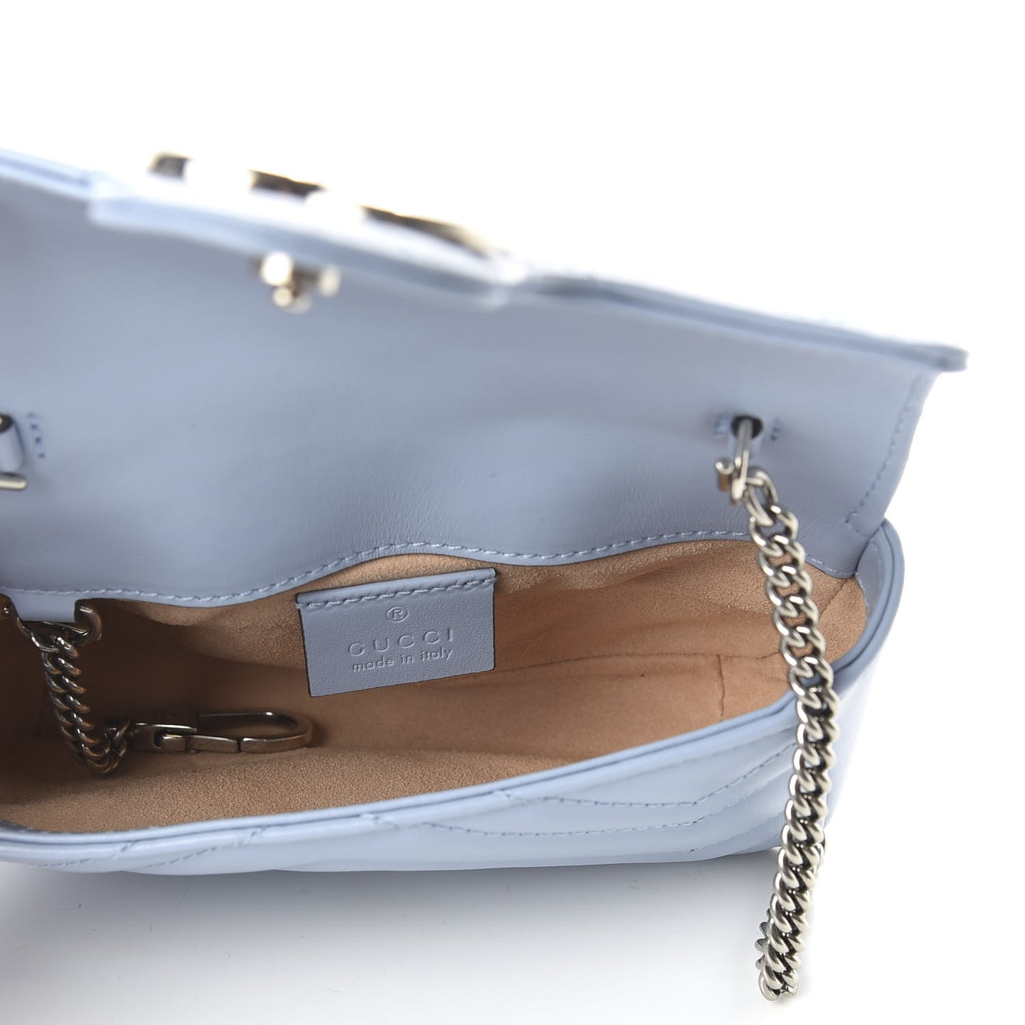 Calfskin Matelasse Super Mini GG Marmont Shoulder Bag Porcelain Light Blue