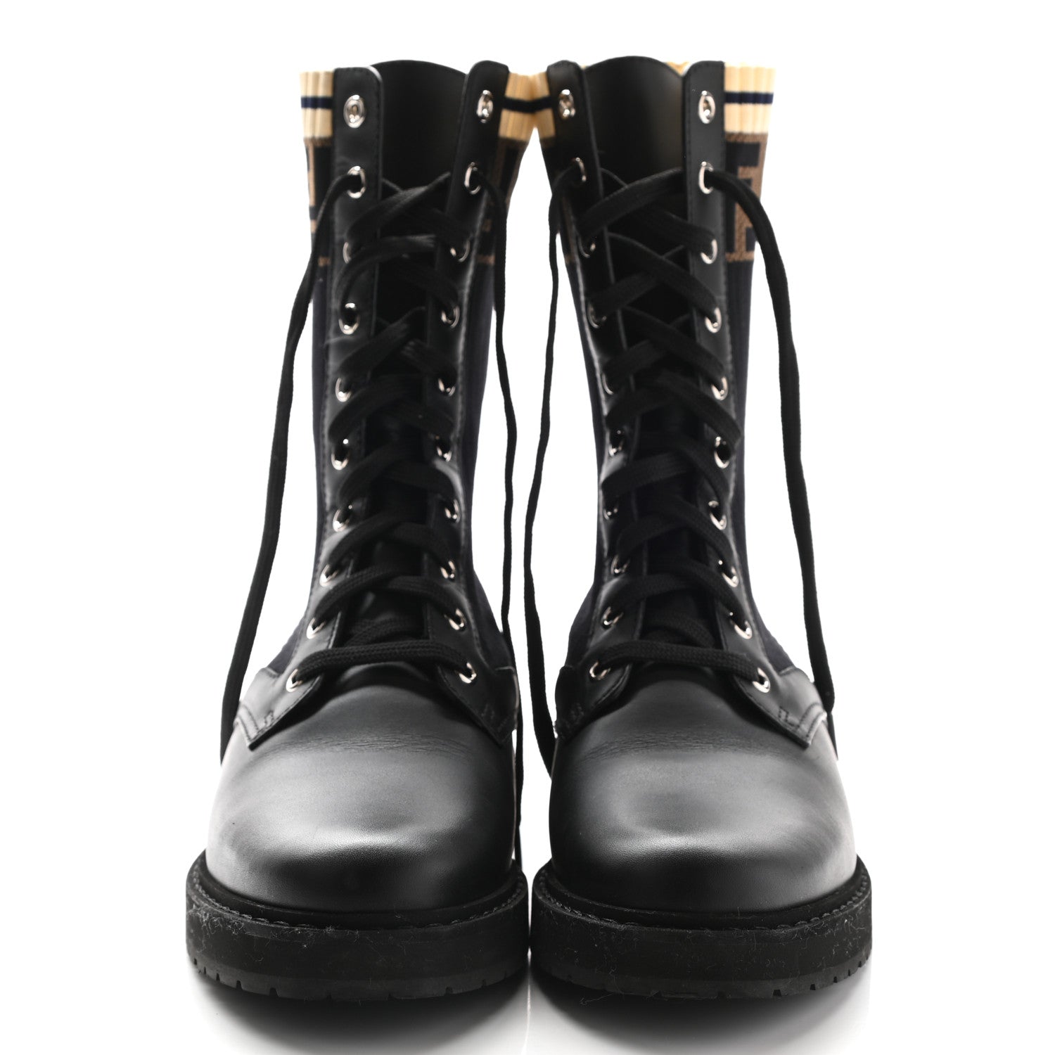 Fendi Calfskin Stretch Fabric Rockoko Biker Boots 39 Tobacco Black Marino 2 of 9