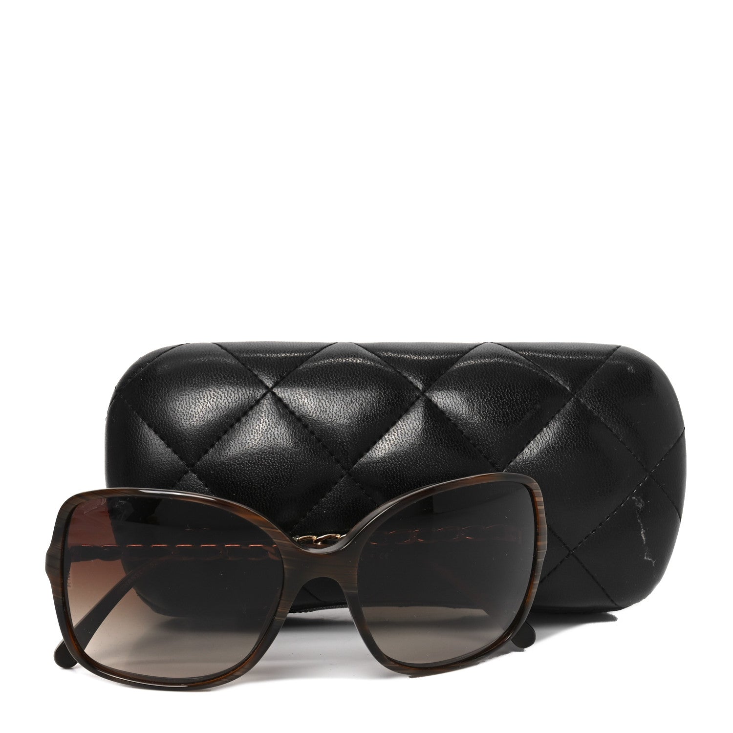 Chanel Acetate Metal Lambskin Chain Square Sunglasses 5210-Q Brown