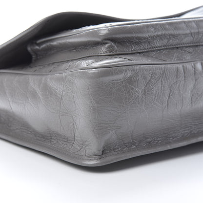 Saint Laurent Crinkled Calfskin Matelasse Monogram Medium Niki Chain Satchel Light Gray 9 of 12