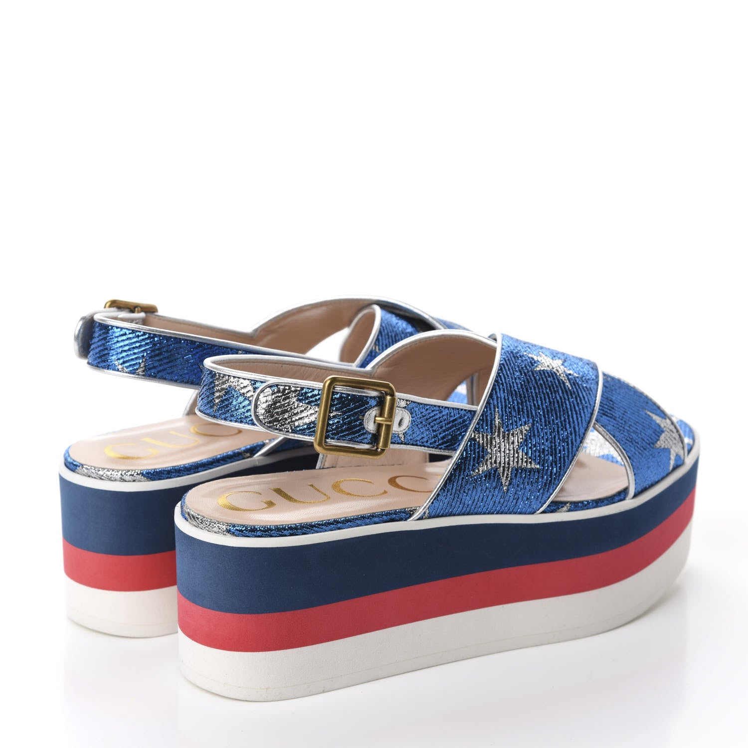 Gucci Lurex Starry Sky Crossover Platform Sandals 37.5 Bleuette Silver 4 of 9