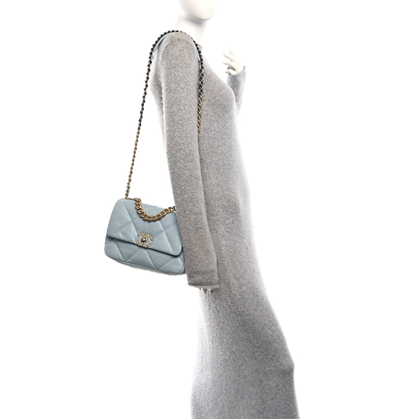 Lambskin Quilted Medium Chanel 19 Flap Light Blue
