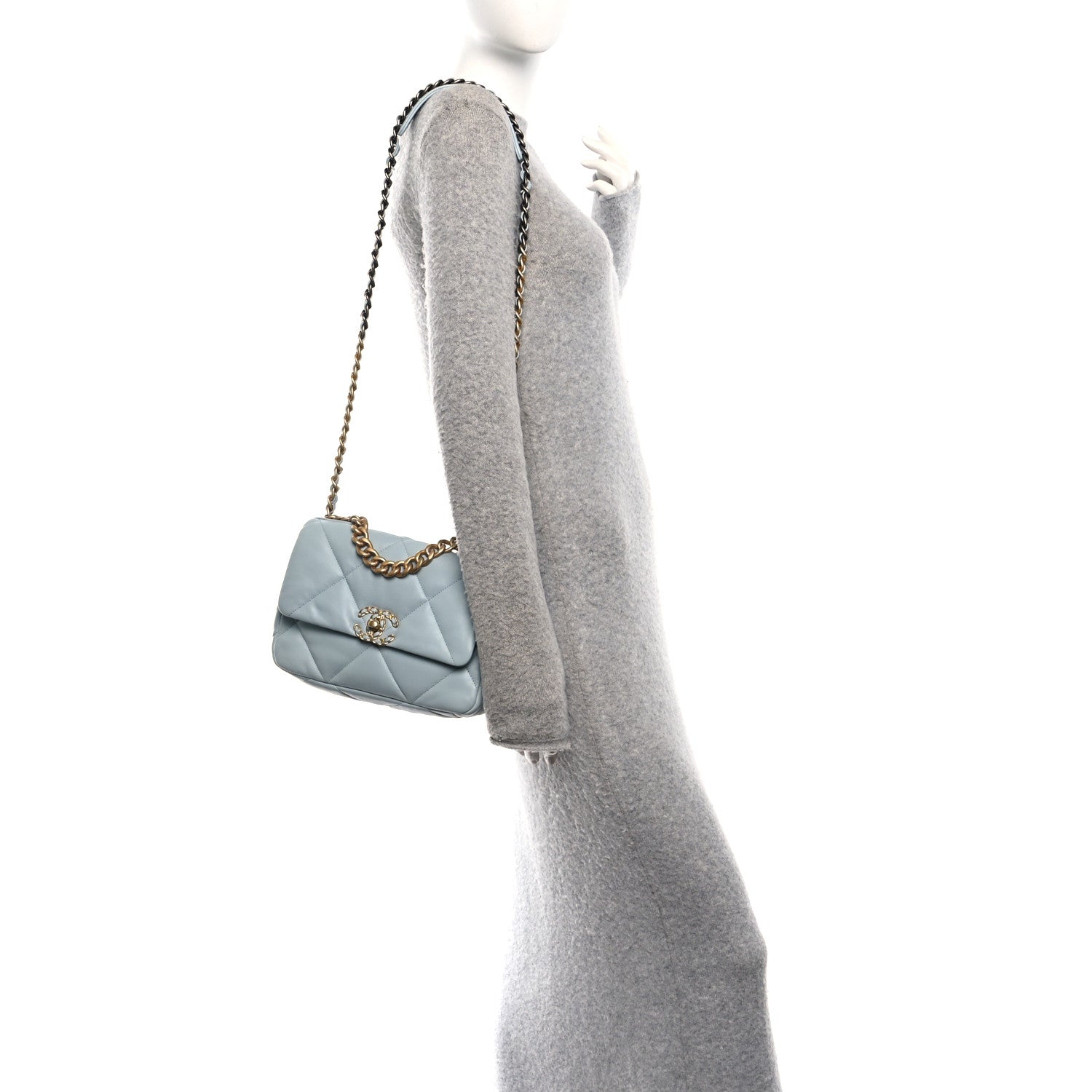 Chanel Lambskin Quilted Medium Chanel 19 Flap Light Blue 2 of 10