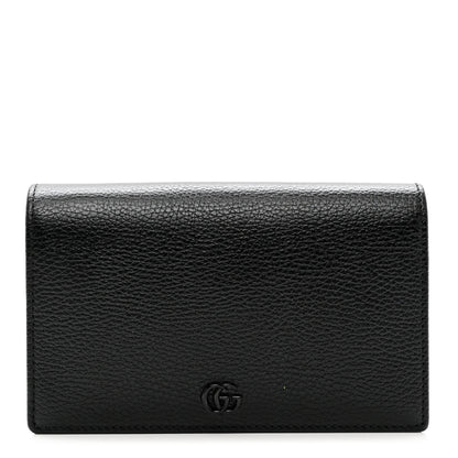 Gucci Dollar Calfskin Enamel Monochrome Mini GG Marmont Chain Wallet Black 1 of 8