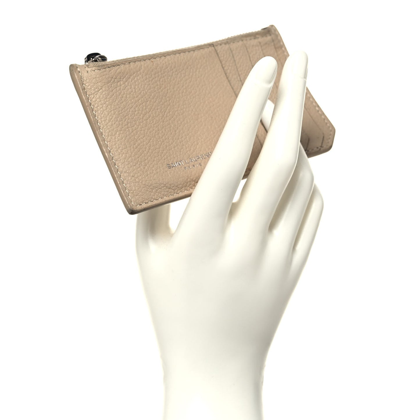Grained Calfskin 5 Fragments Zip Pouch Card Holder Nude