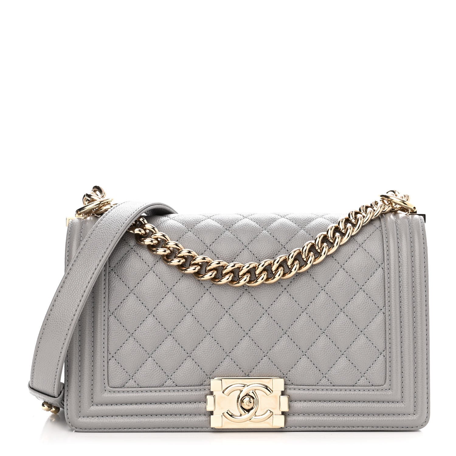 Chanel Caviar Quilted Medium Boy Flap Light Grey 1 of 11