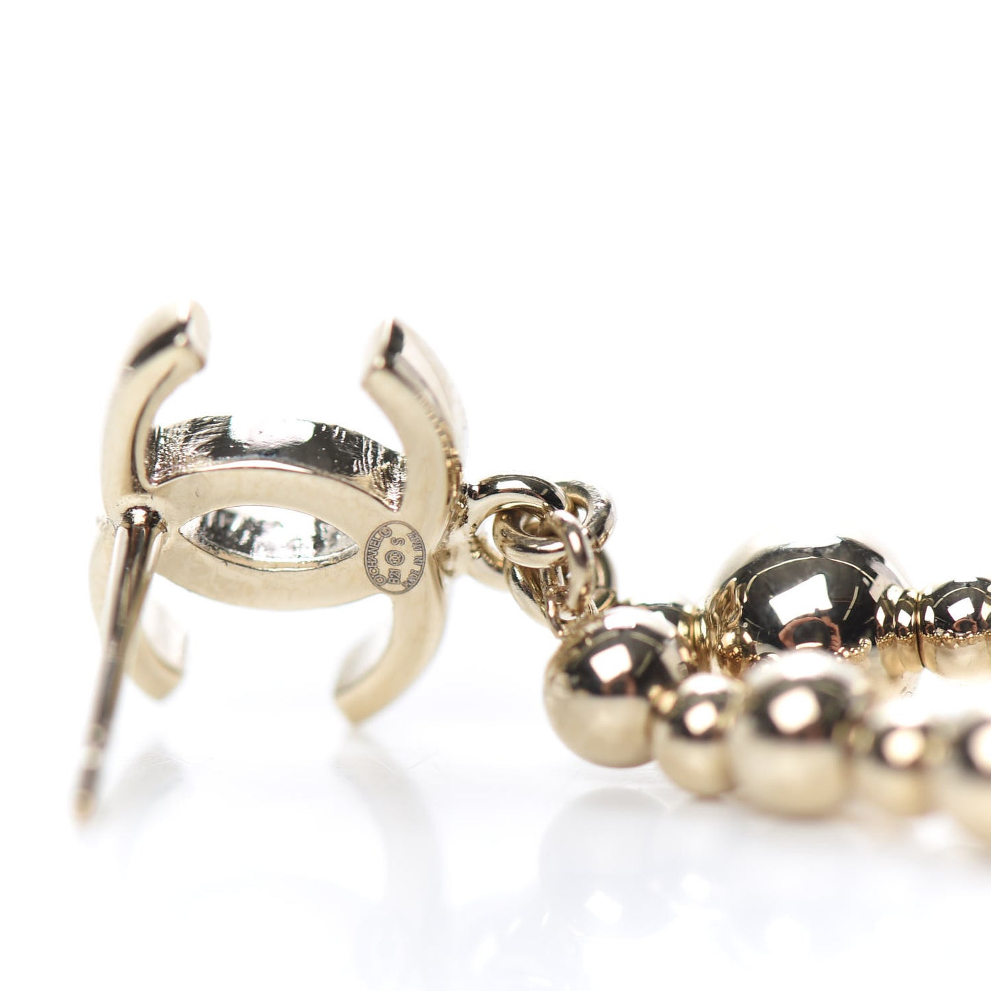 Metal CC Bead Drop Earrings Gold