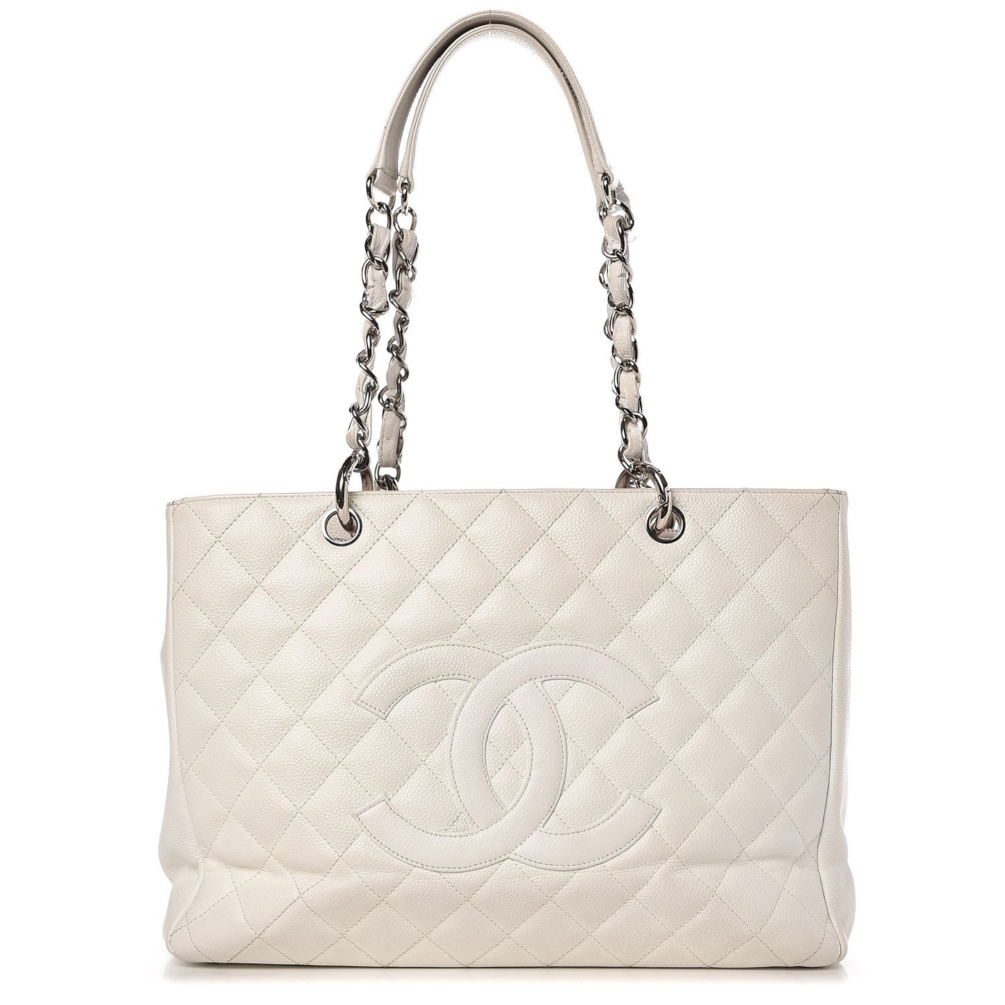 Caviar Quilted Grand Shopping Tote GST White