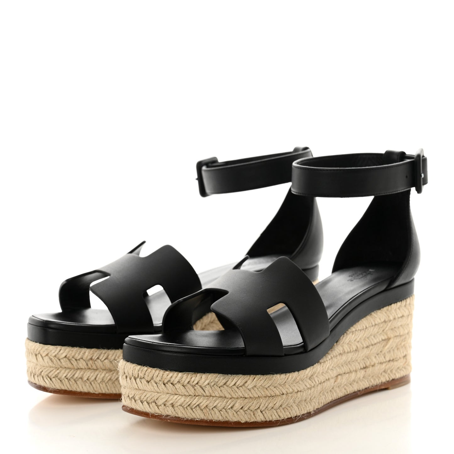 Goatskin Elda Espadrille Wedge Sandals 38 Black