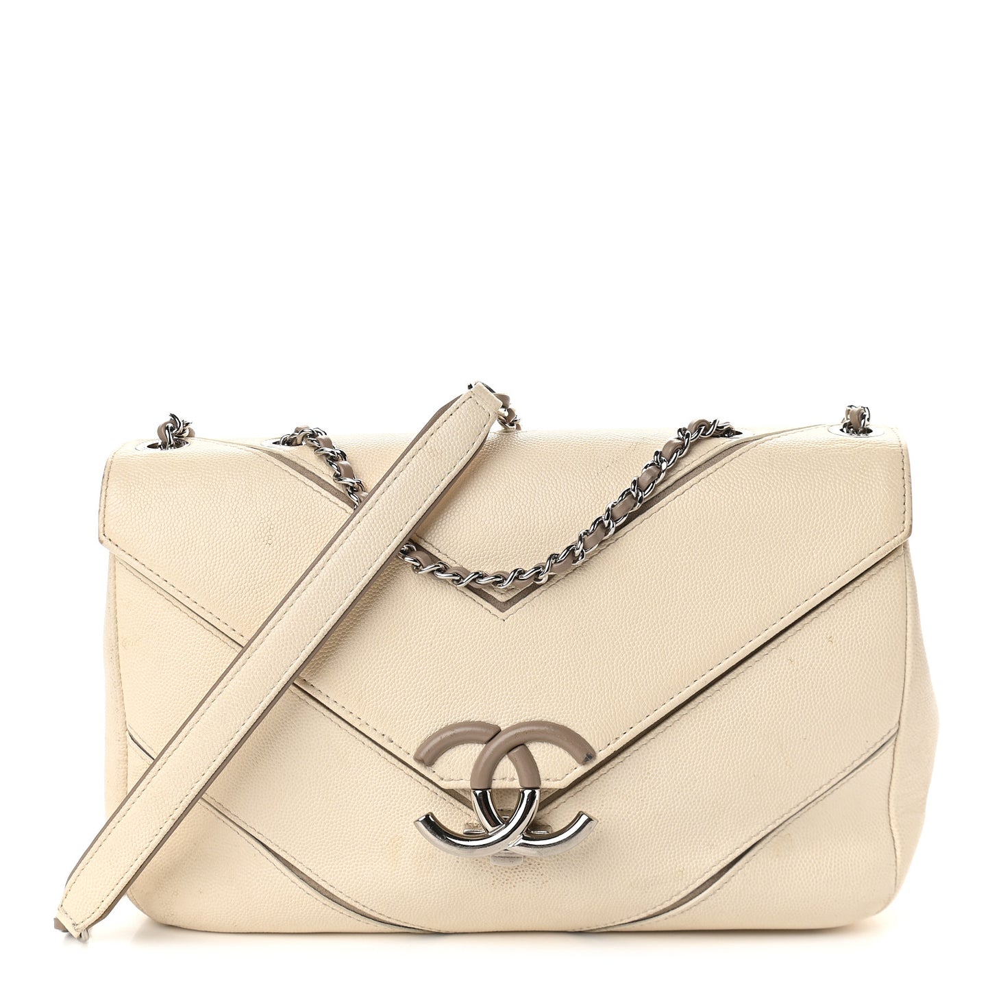 Caviar Macro Chevron Single Flap White