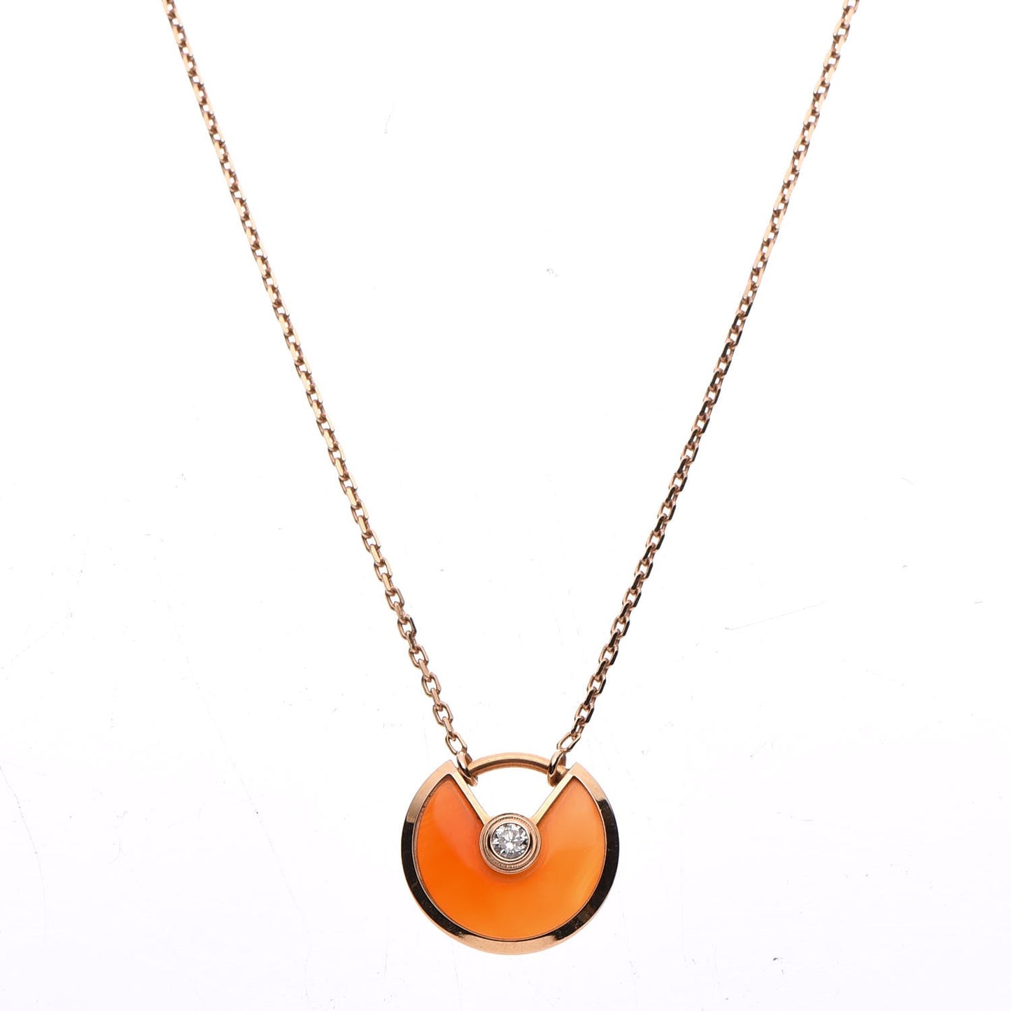 18K Pink Gold Diamond Carnelian XS Amulette de Cartier Pendant Necklace