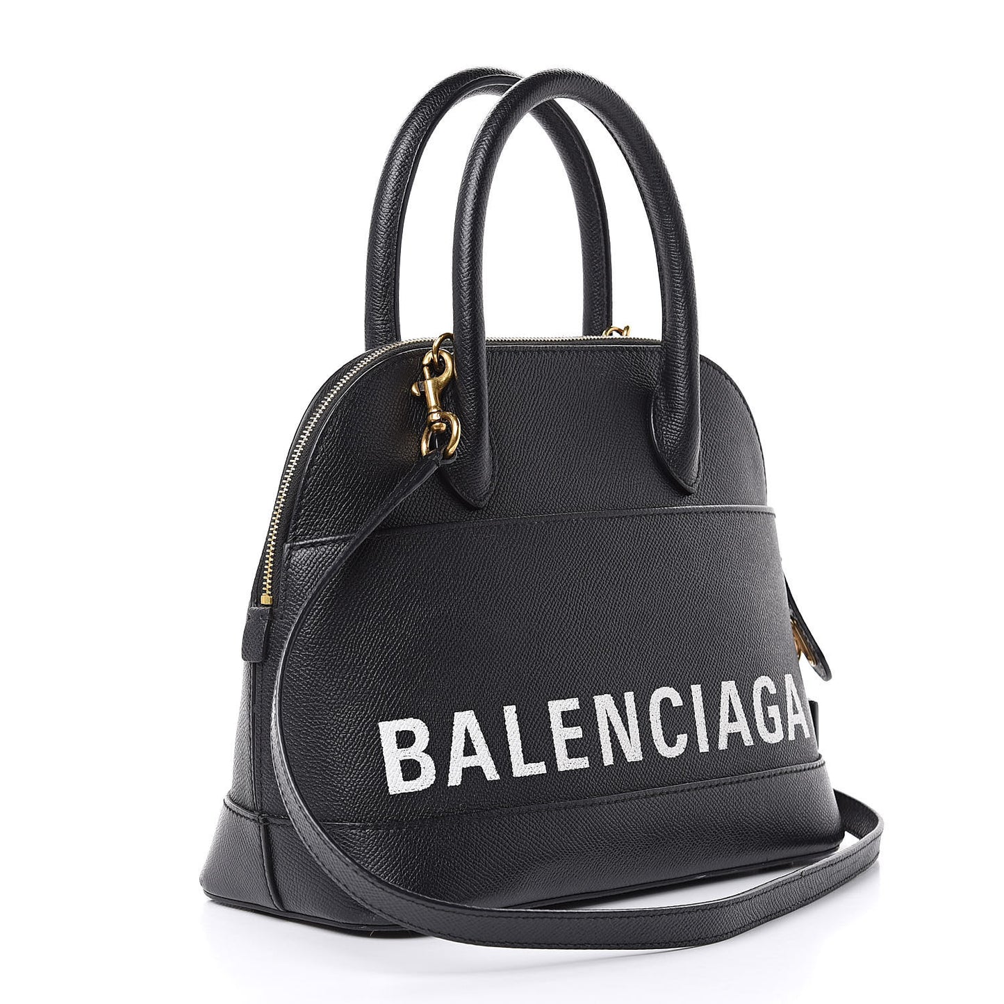 Signature Grained Calfskin Logo S Ville Top Handle Bag Black