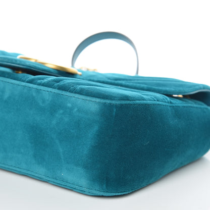 Gucci Velvet Matelasse Small GG Marmont Shoulder Bag Pavone Cyan 9 of 10