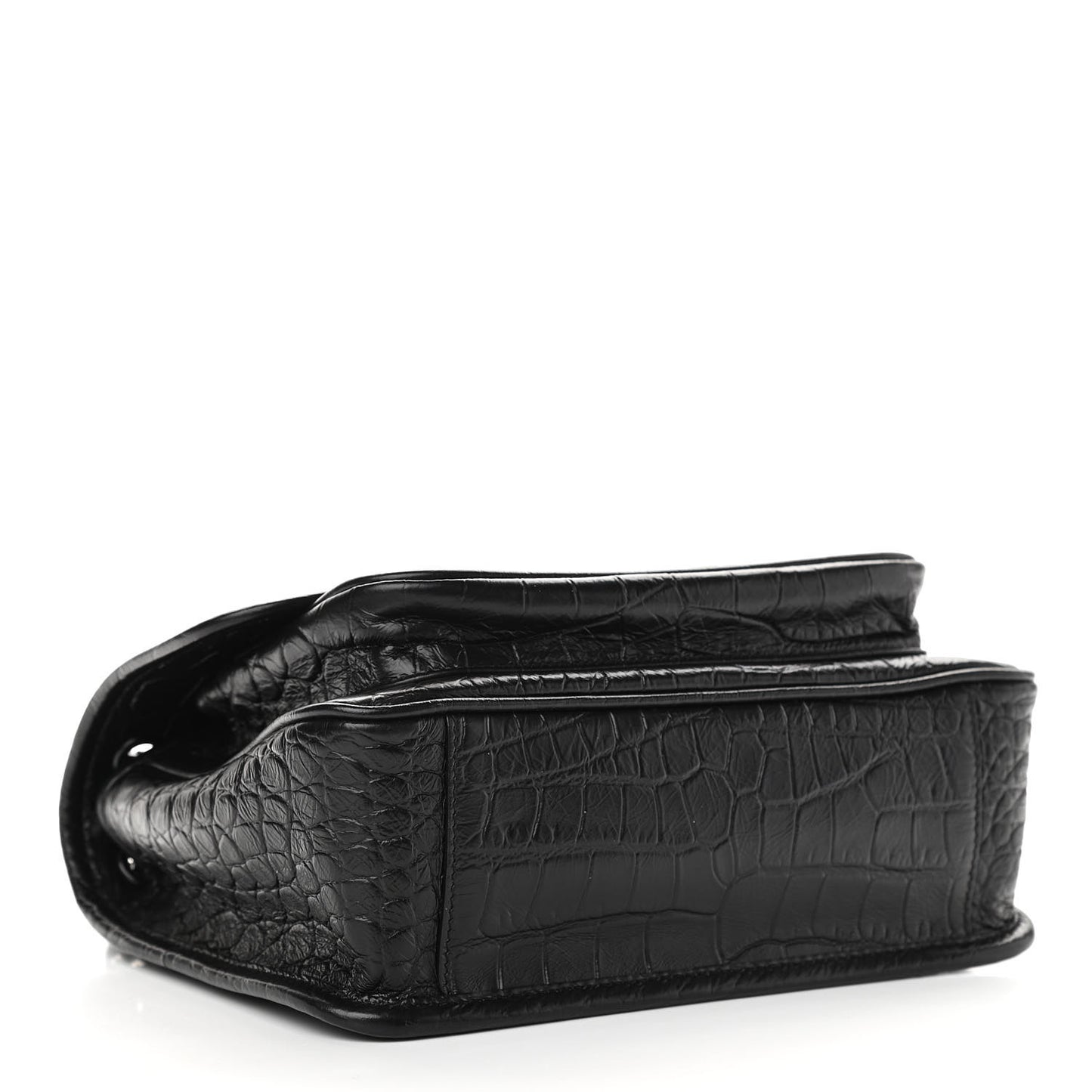 Calfskin Crocodile Embossed Matelasse Monogram Baby Niki Chain Satchel Black
