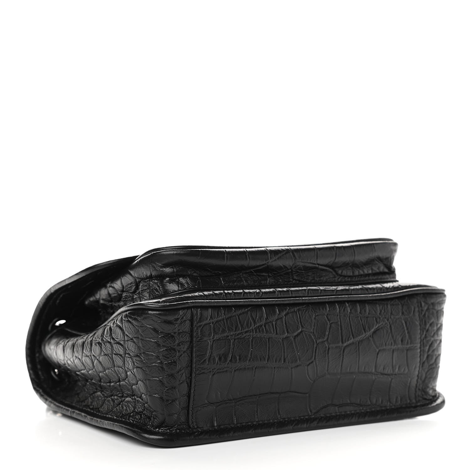 Saint Laurent Calfskin Crocodile Embossed Matelasse Monogram Baby Niki Chain Satchel Black 4 of 9