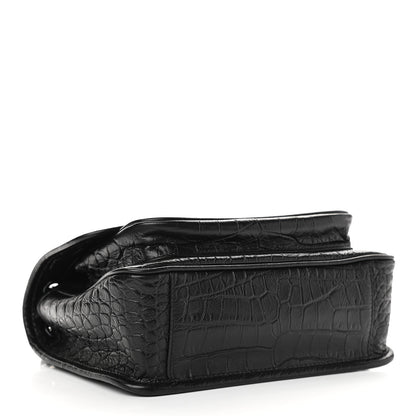 Saint Laurent Calfskin Crocodile Embossed Matelasse Monogram Baby Niki Chain Satchel Black 4 of 9