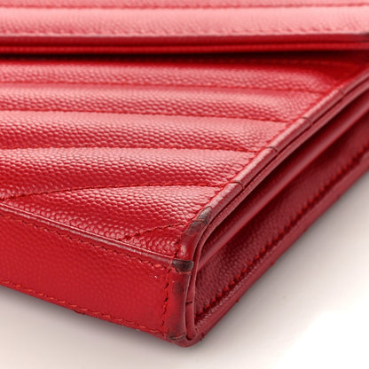 Saint Laurent Grain De Poudre Matelasse Chevron Monogram Chain Wallet Rouge Eros 8 of 14