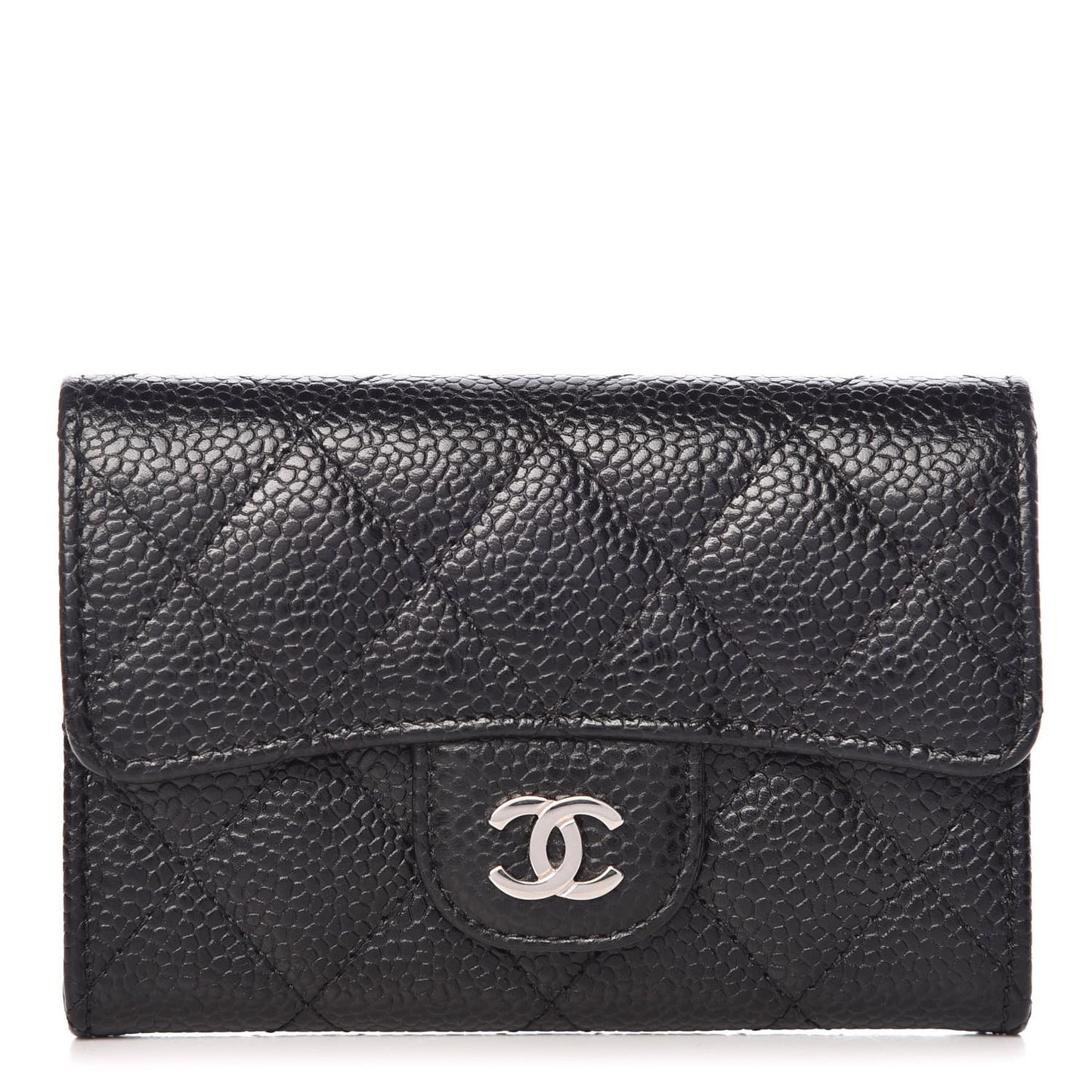 Caviar Quilted Flap Card Holder Black