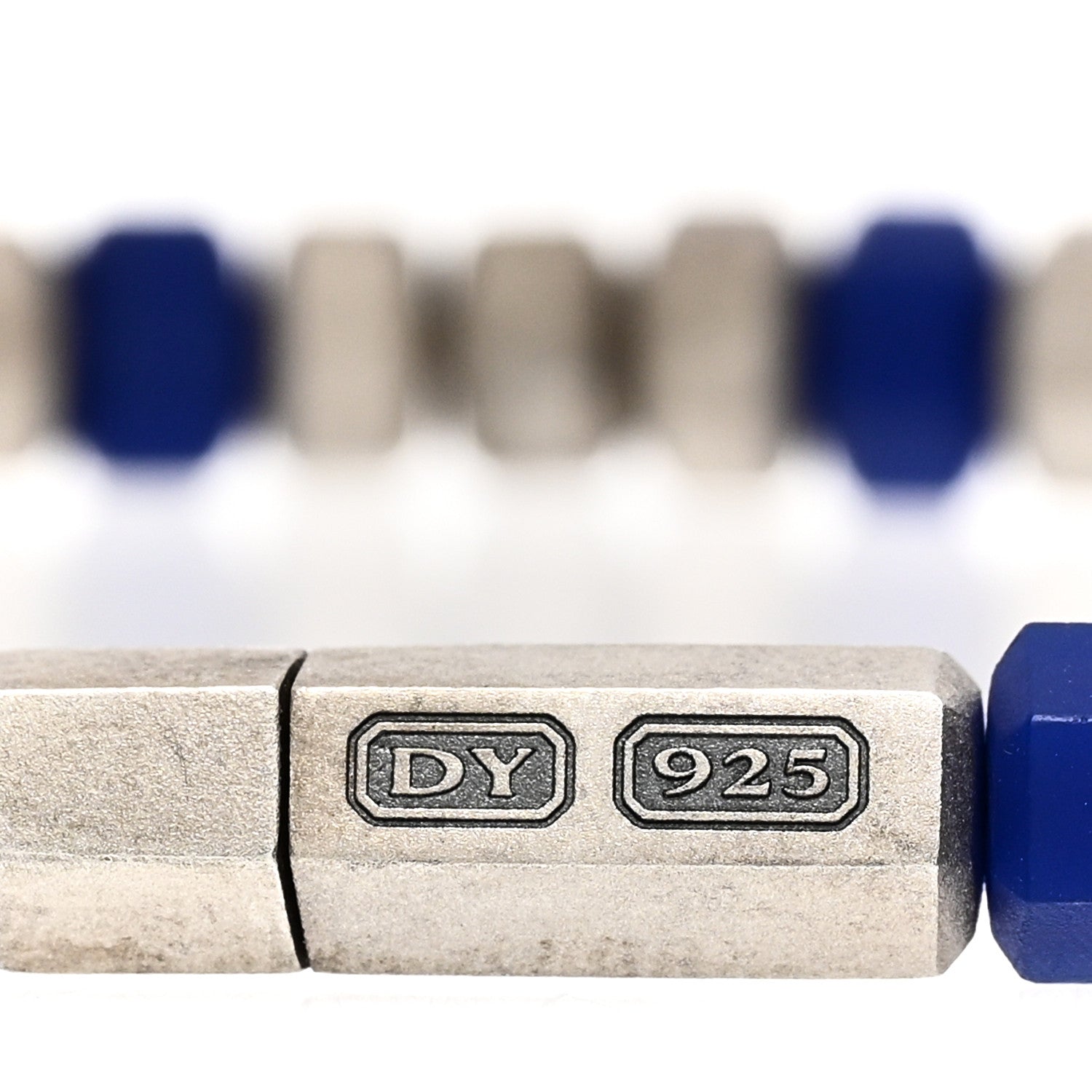 David Yurman Sterling Silver Rubber Hex Bead Bracelet Blue 3 of 3