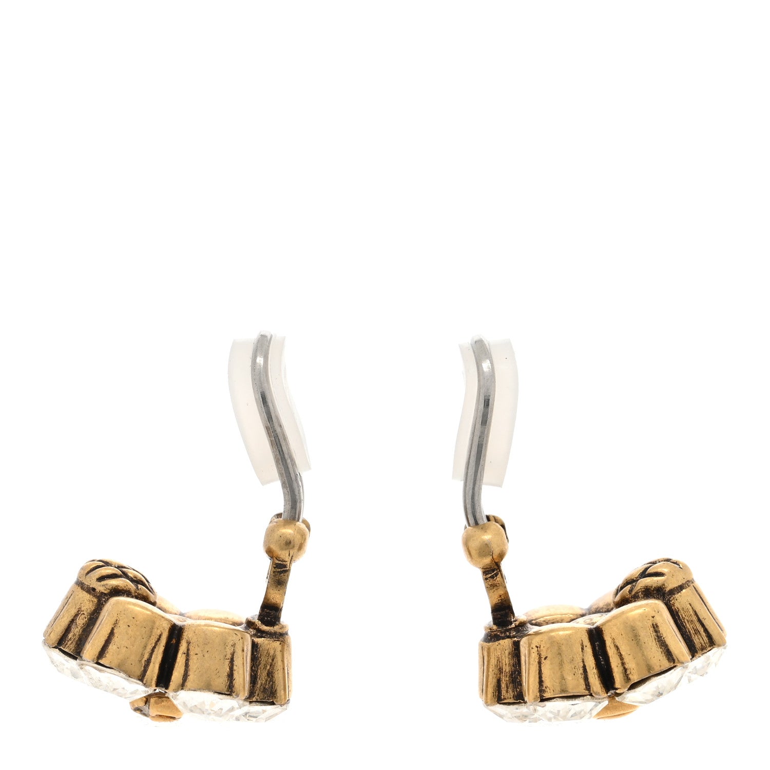 Gucci Metal Crystal Double G Clip On Earrings Aged Gold 3 of 4
