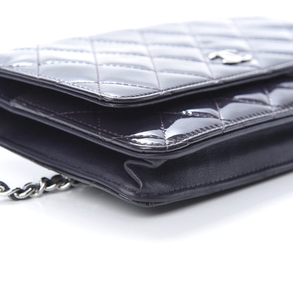 Chanel Patent Quilted Wallet On Chain WOC Dark Purple 10 of 12