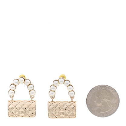 Chanel Pearl Quilted CC Flap Bag Earrings Gold 2 of 5