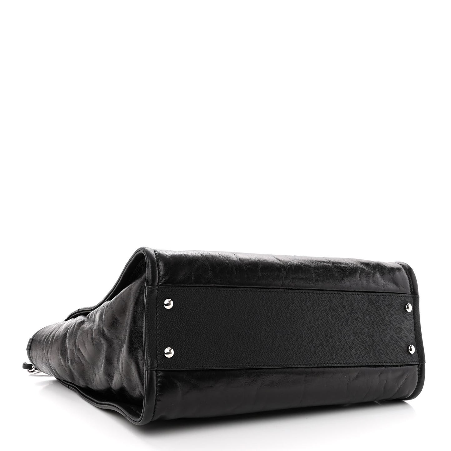 Glazed Calfskin Small Deauville Tote Black