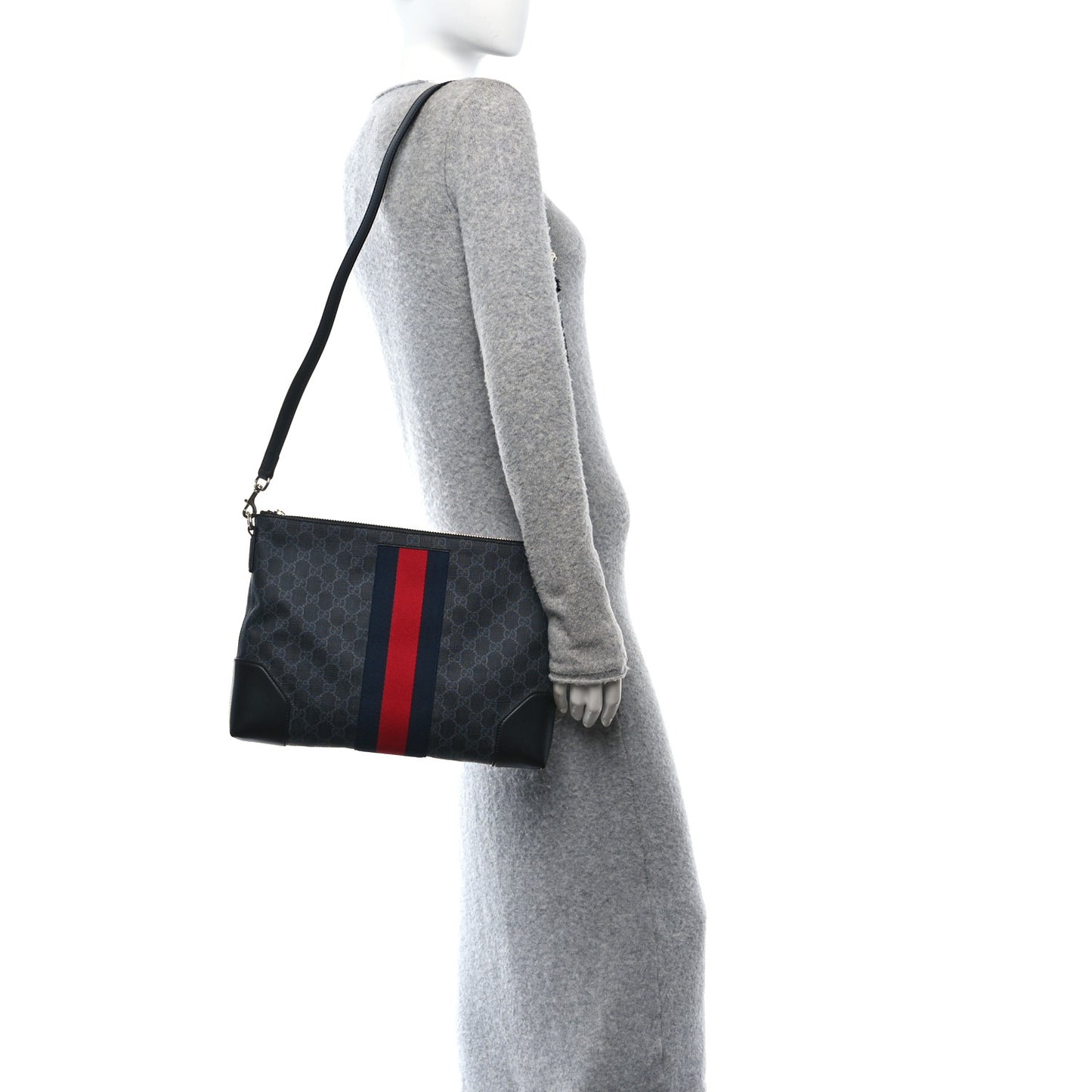 Soft GG Supreme Monogram Appia Calfskin Web East West Messenger Bag Black Grey