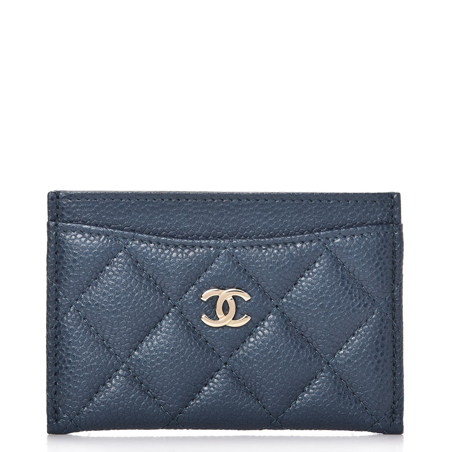 Iridescent Caviar Quilted Card Holder Dark Blue