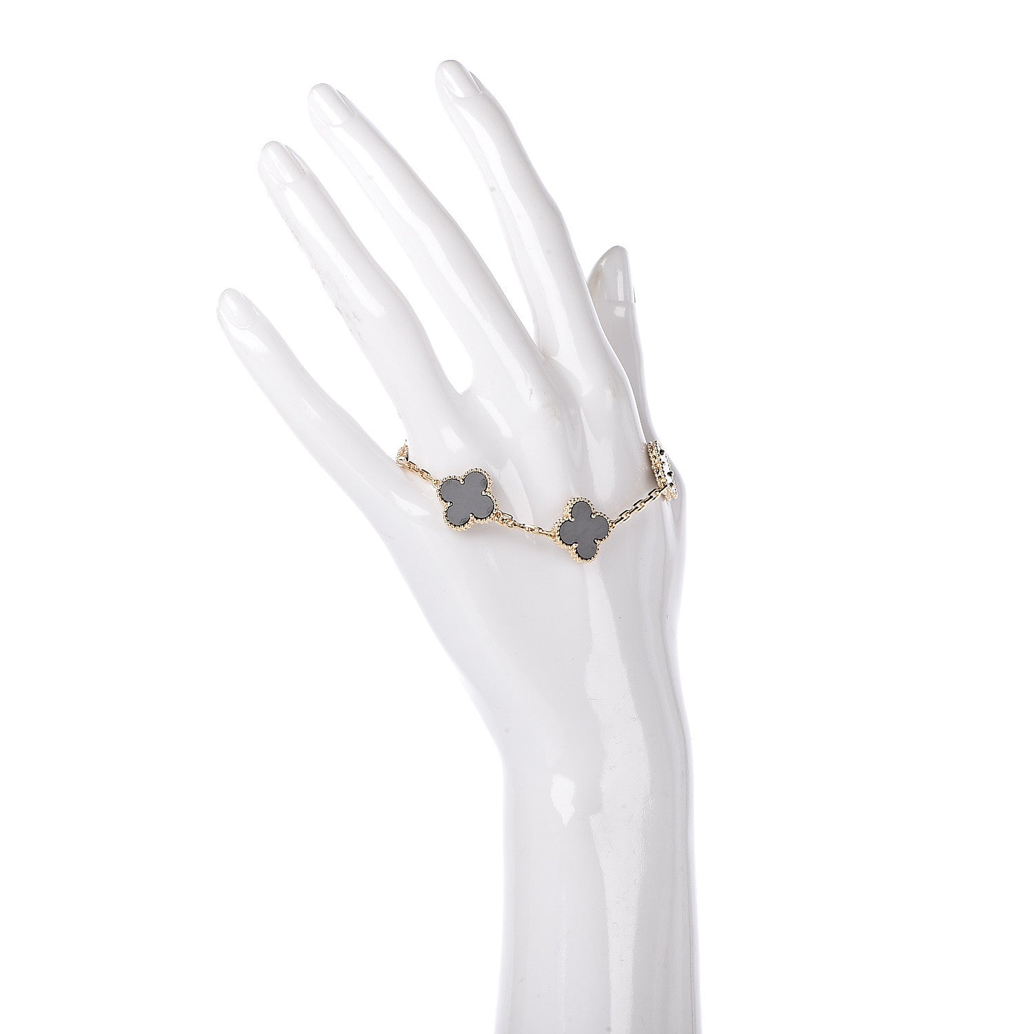Van Cleef & Arpels 18K Yellow Gold Black Onyx 5 Motifs Vintage Alhambra Bracelet 2 of 6