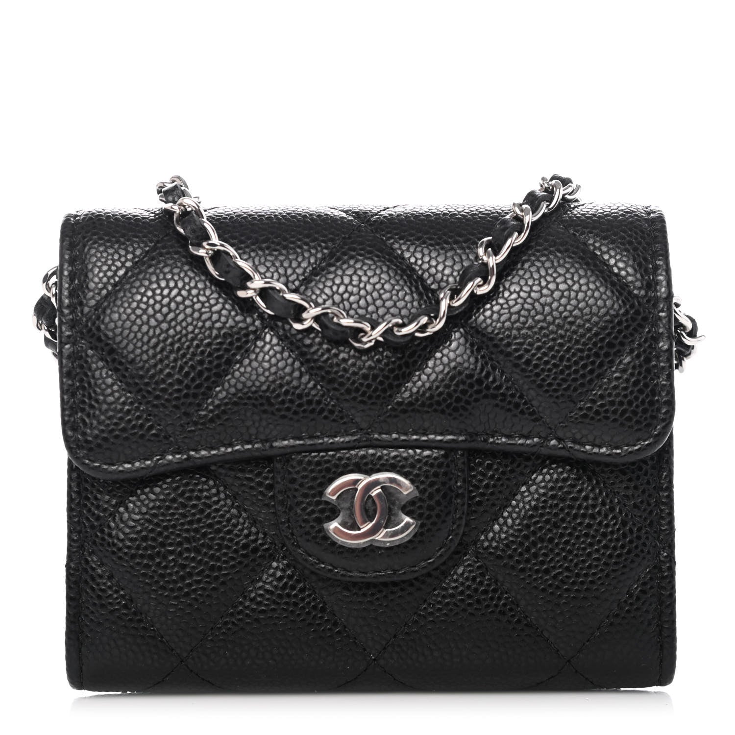 Chanel Caviar Quilted Flap Card Holder On Chain Black 1 of 4