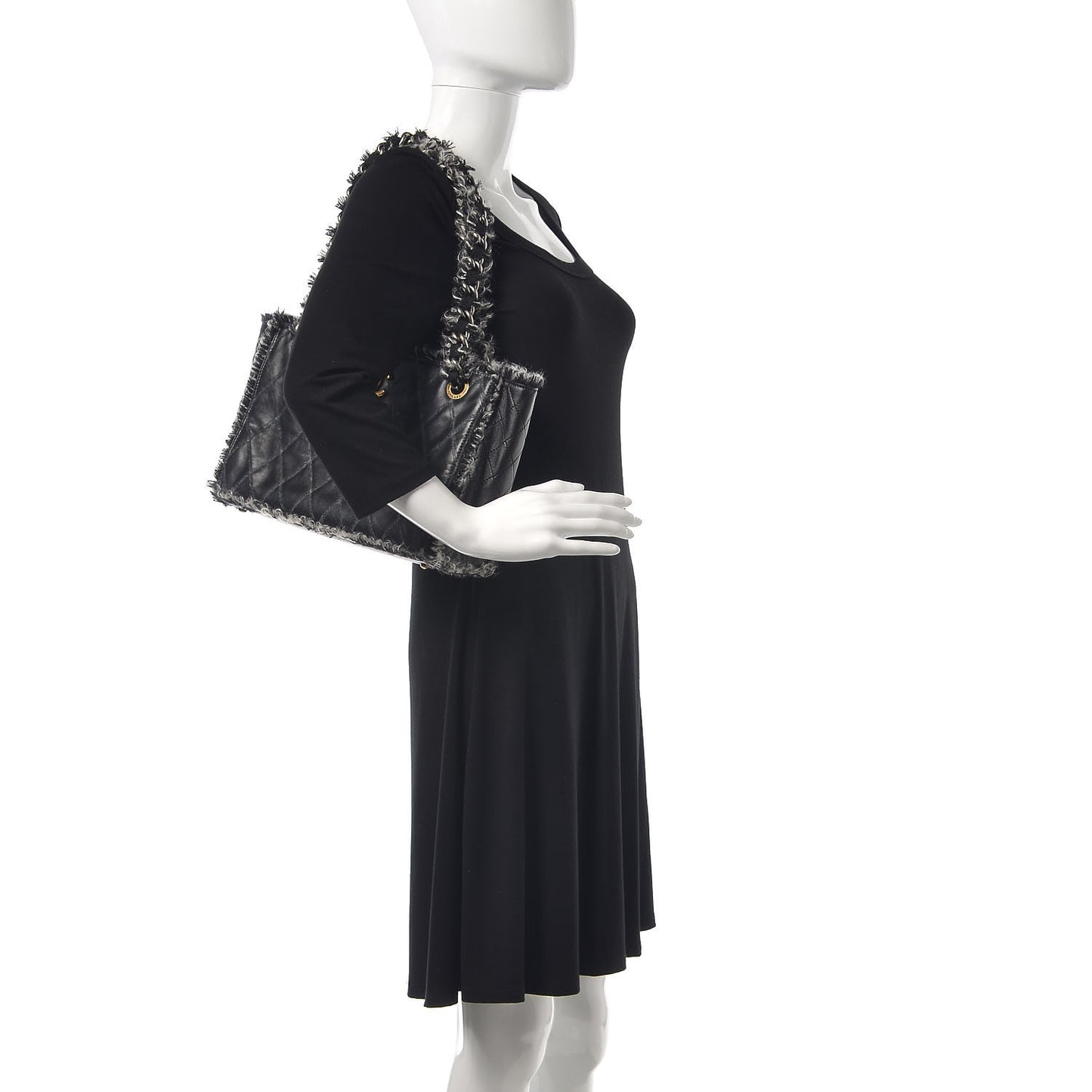 Tweed Calfskin Tweedy Shopping Tote Black