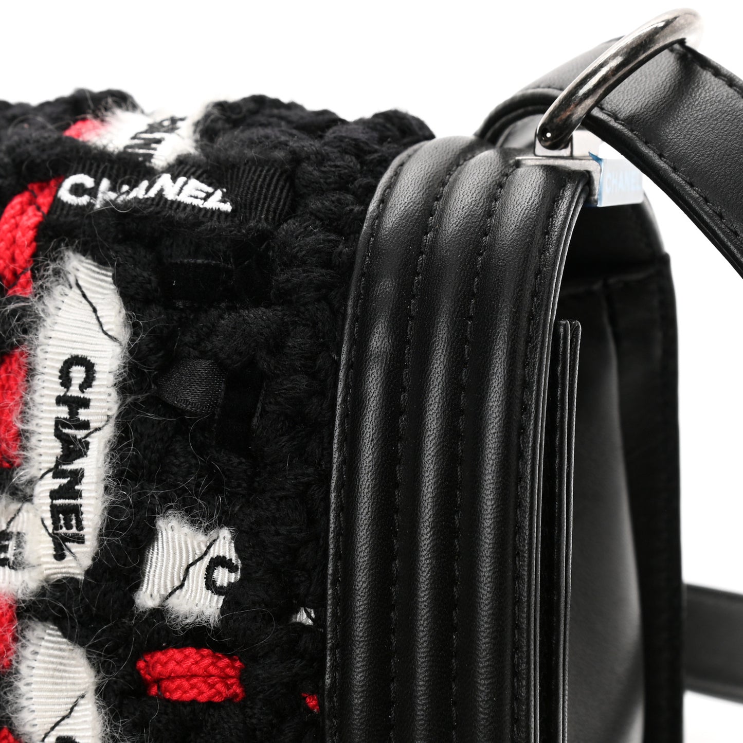 Lambskin Tweed Logo Embroidered Medium Boy Flap White Red Black
