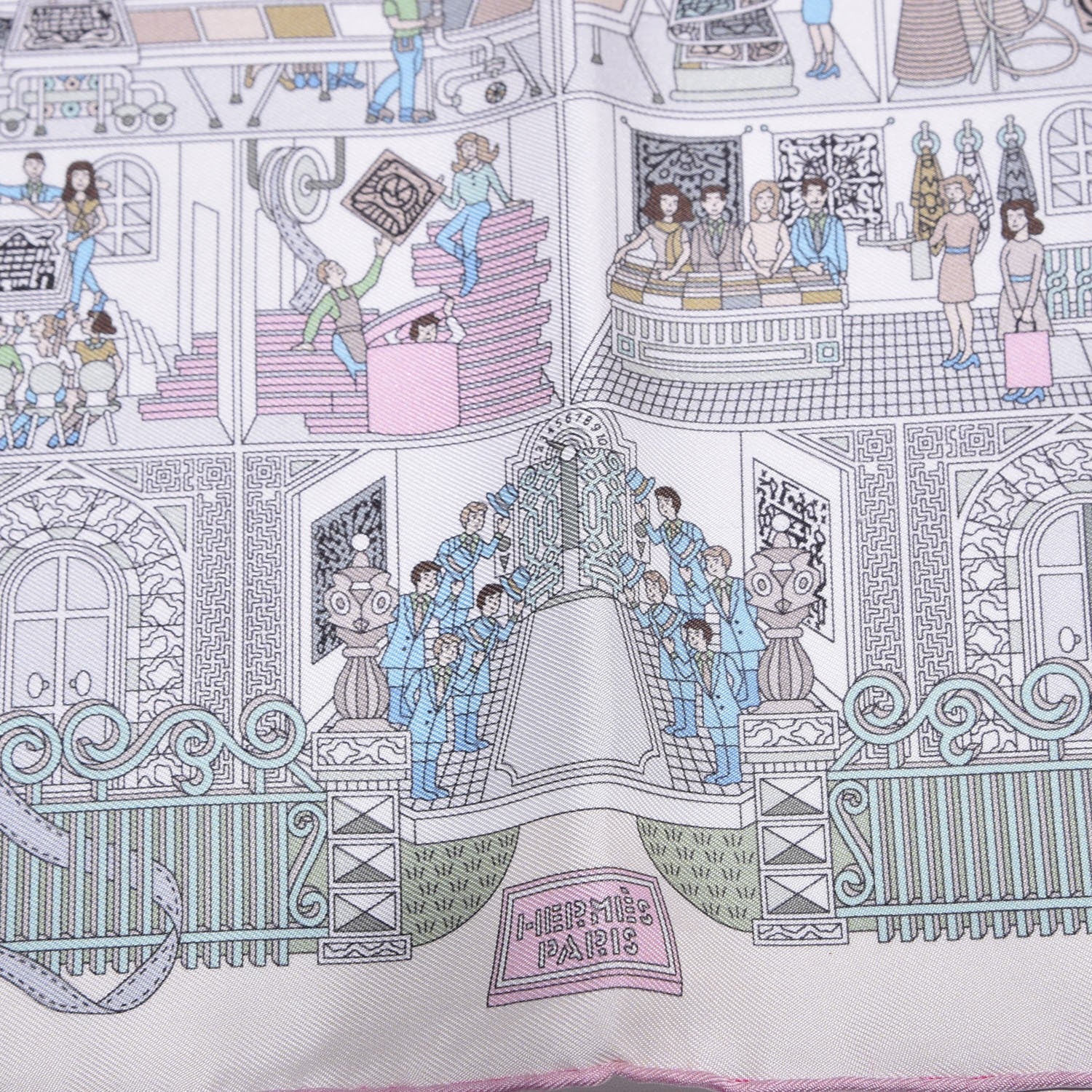 Hermes Silk La Maizeon Des Carres Pocket Square Scarf Creme Aqua Rose Pale 4 of 6