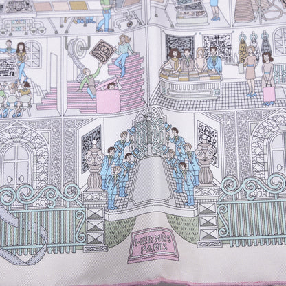 Hermes Silk La Maizeon Des Carres Pocket Square Scarf Creme Aqua Rose Pale 4 of 6