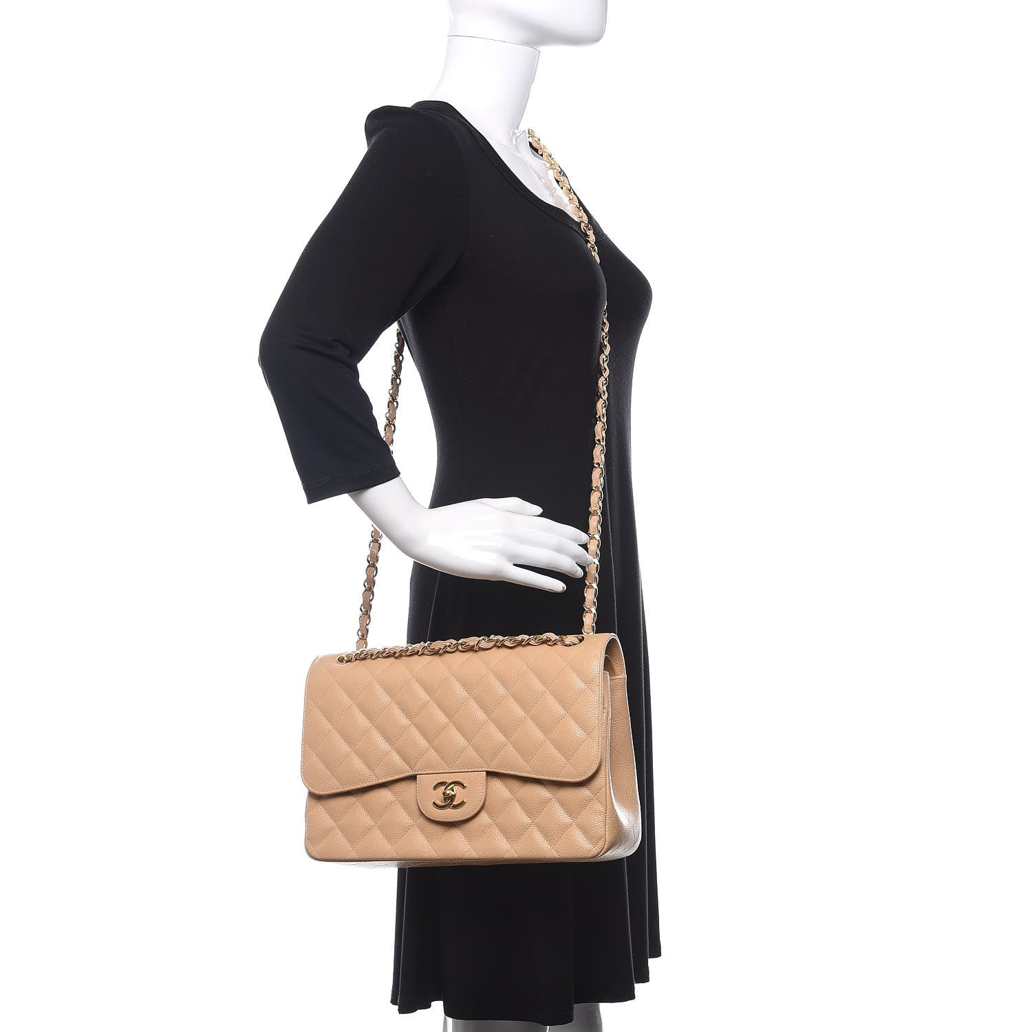 Chanel Caviar Quilted Jumbo Double Flap Beige 2 of 16