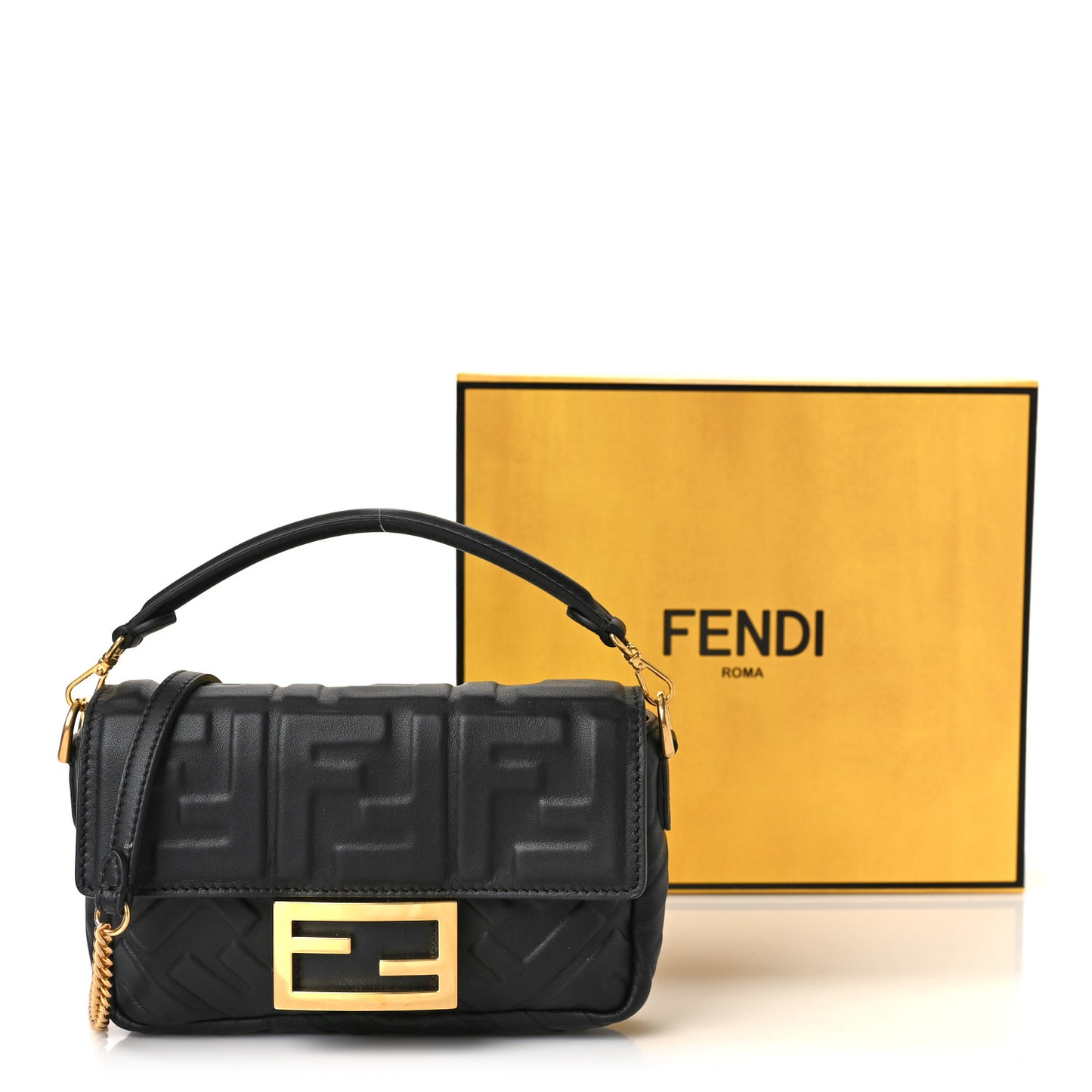 Nappa FF 1974 Embossed Mini Baguette Black