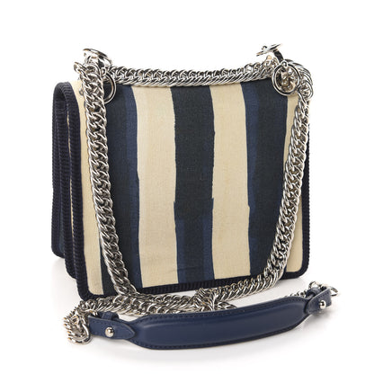 Fendi Canvas Calfskin Striped Bow Small Kan I Shoulder Bag Blueberry 3 of 16