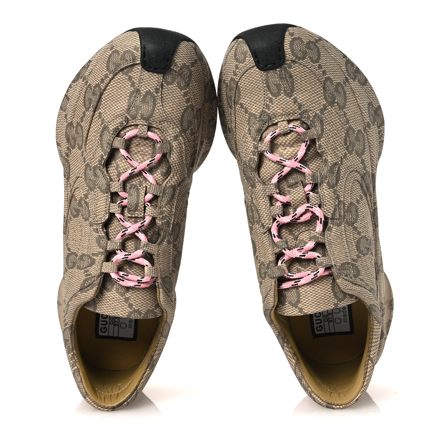 Gucci Ultralight Plume Calfskin Monogram Printed Womens Gucci Run Sneakers 37.5 Beige Ebony 2 of 13