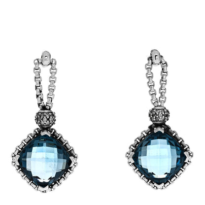 David Yurman Sterling Silver Diamond Blue Topaz Cushion On Point Drop Earrings 1 of 4