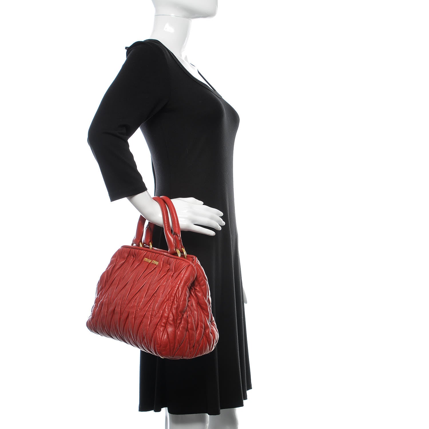 Miu Miu Nappa Matelasse Bauletto Top Handle Bowler Rosso 3 of 10