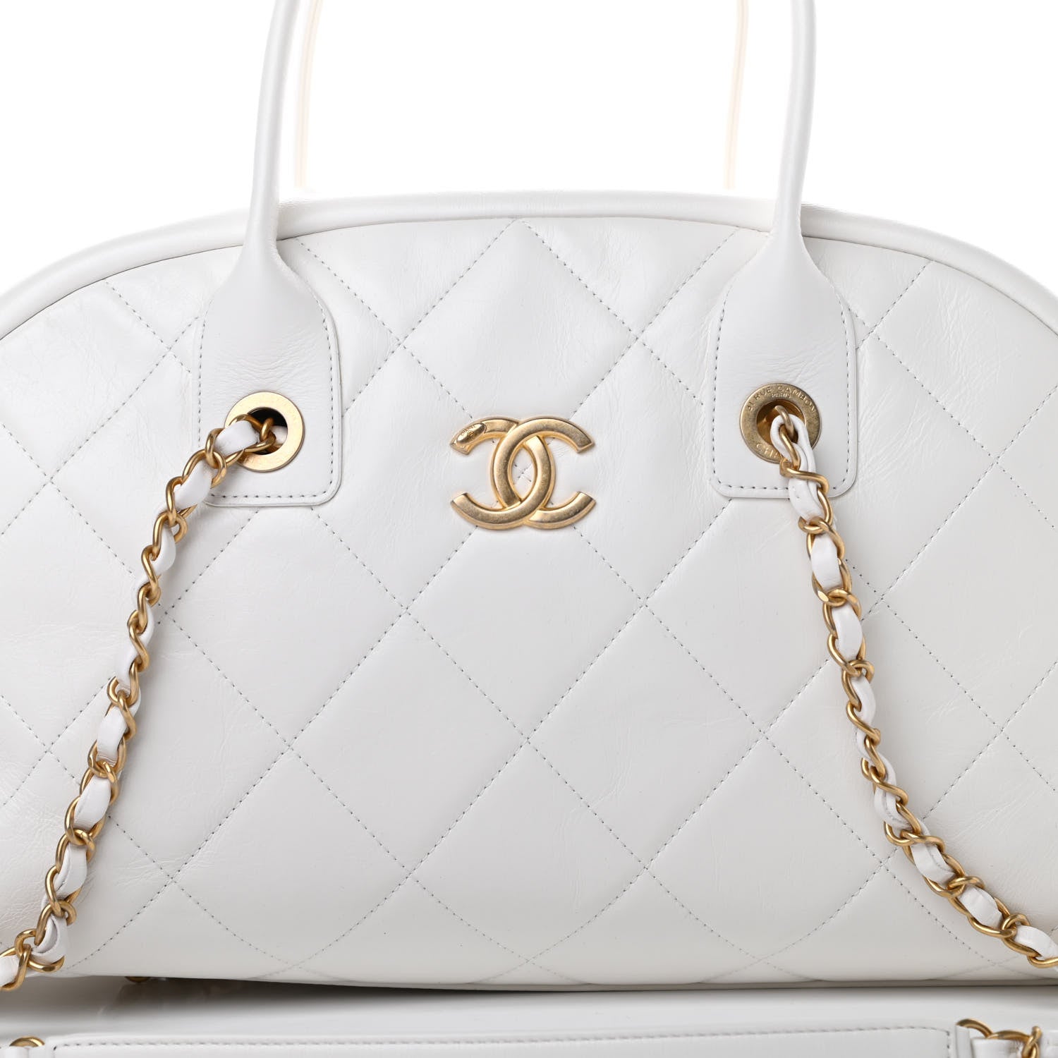 Chanel Calfskin Quilted CC Top Handle Bowling Bag White 8 of 11