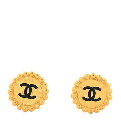 Chanel Metal CC Round Clip-On Earrings Gold Black 1 of 4