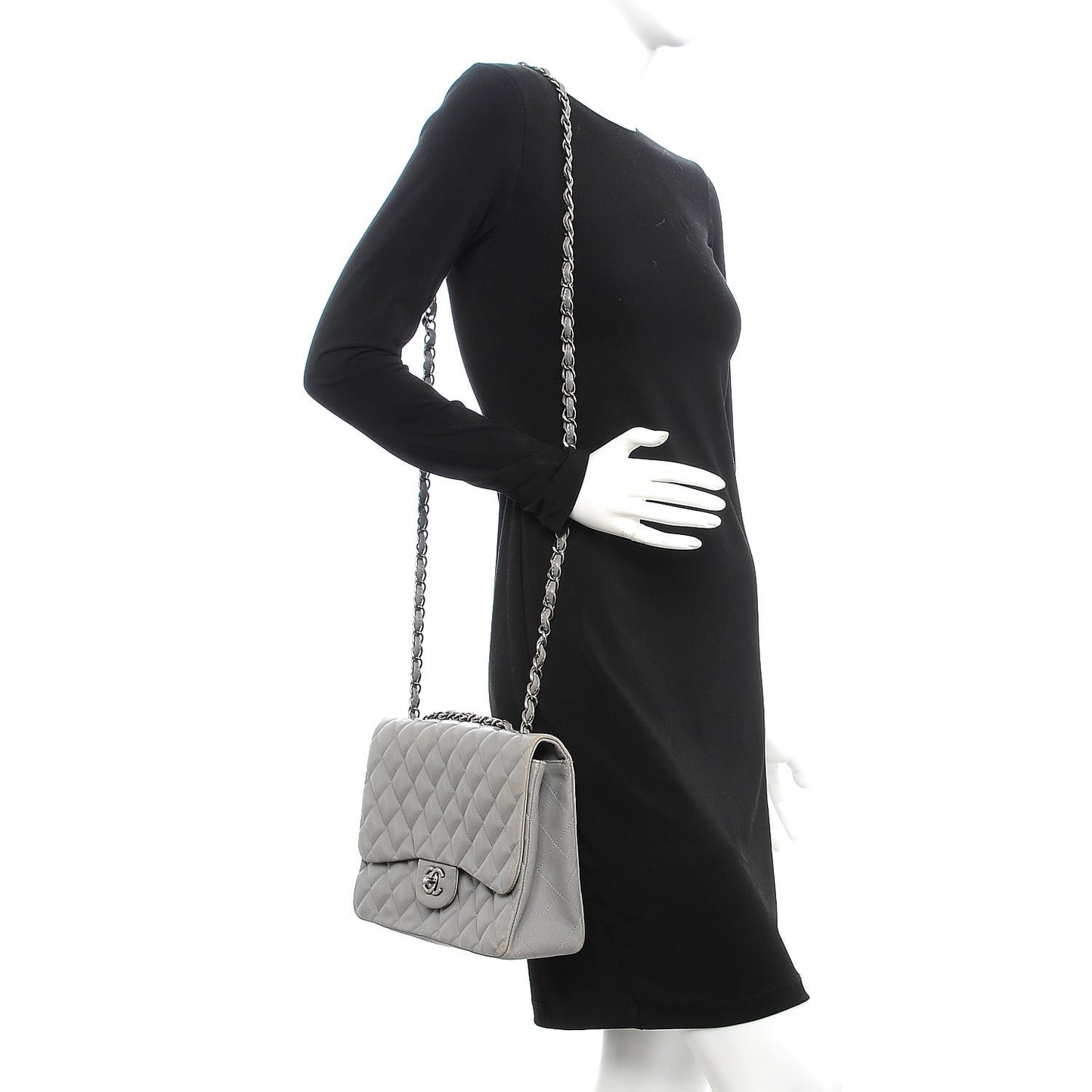 Lambskin Quilted Jumbo Single Flap Grey
